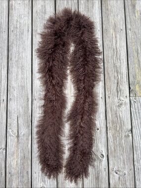 ADRIENNE LANDAU | Luxury Brown Mongolian Lamb Fur Scarf Boa Statement Piece Glam